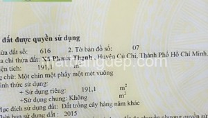Bán nhà mặt tiền 616-07 Đường 1, Xã Phước Thạnh, Huyện Củ Chi. DT: 6m x 32m, diện tích: 192m2 giá: 1.4 tỷ
