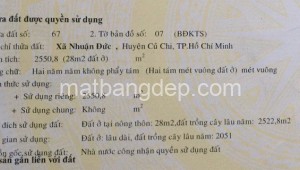 Bán đất thổ Xã Nhuận Đức, Huyện Củ Chi. DT: 58m x 43m, diện tích: 2494m2 giá: 16.0 tỷ