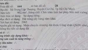 Bán đất thổ Đường Tỉnh Lộ 2, Xã Trung Lập Thượng, Huyện Củ Chi. DT: 18.5m x 50m, diện tích: 925m2 giá: 7.7 tỷ, 8.32 triệu/m2, 416.22 triệu/mét ngang
