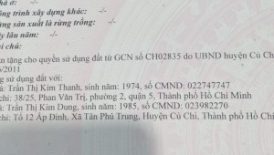 Bán đất thổ Xã Tân Phú Trung, Huyện Củ Chi. DT: 42m x 50m, diện tích: 2050m2 giá: 24.6 tỷ, 12 triệu/m2, 585.71 triệu/mét ngang