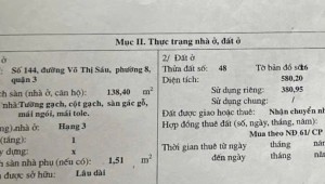Bán nhà 144 Võ Thị Sáu Võ Thị Sáu Quận 3