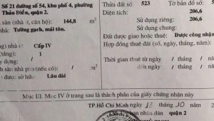 Bán nhà 21Thửa: 523Tờ: 56 Số 54 Thảo Điền Thành phố Thủ Đức