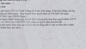Bán nhà 150/28Thửa: 95Tờ: 4 Lý Chính Thắng Võ Thị Sáu Quận 3