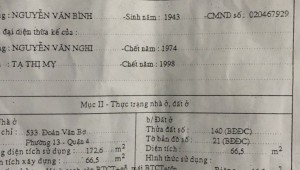 Bán nhà 533 Đoàn Văn Bơ Phường 13 Quận 4