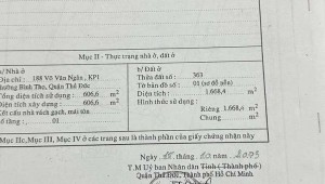 Bán nhà 188Thửa: 363Tờ: 1 Võ Văn Ngân Bình Thọ Thành phố Thủ Đức