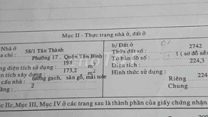Bán nhà 58/1 Tân Thành Tân Thành Quận Tân Phú