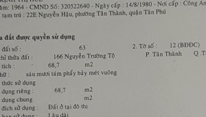 Bán nhà 164 Nguyễn Trường Tộ Tân Thành Quận Tân Phú