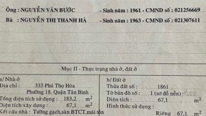 Bán nhà 333 Phú Thọ Hòa Phú Thọ Hòa Quận Tân Phú