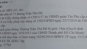 Bán nhà 73A Trần Thủ Độ Phú Thạnh Quận Tân Phú