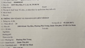 Bán nhà 108/8 Kênh Tân Hóa Phú Trung Quận Tân Phú