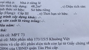 Bán nhà 173/5/10 Khuông Việt Phú Trung Quận Tân Phú