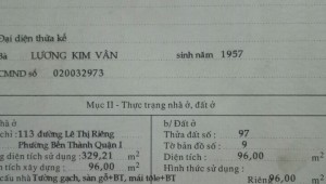 Bán nhà 113 Lê Thị Riêng Bến Thành Quận 1