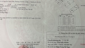Bán nhà TK22/19 Nguyễn Cảnh Chân Cầu Kho Quận 1