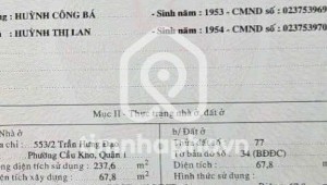 Bán nhà 553/2 Trần Hưng Đạo Cầu Kho Quận 1