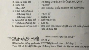 Bán nhà 38 Cô Bắc Cầu Ông Lãnh Quận 1