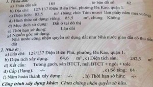 Bán nhà 127/137 Điện Biên Phủ Đa Kao Quận 1