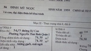 Bán nhà 54/5 Ký Con Nguyễn Thái Bình Quận 1