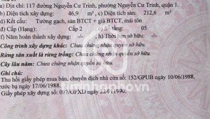 Bán nhà 117 Nguyễn Cư Trinh Nguyễn Cư Trinh Quận 1