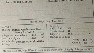 Bán nhà 16/16/19 Nguyễn Thiện Thuật Phường 2 Quận 3