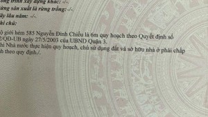 Bán nhà 585/62 Nguyễn Đình Chiểu Phường 2 Quận 3
