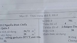 Bán nhà 512 Nguyễn Đình Chiểu Phường 4 Quận 3