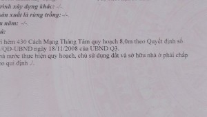 Bán nhà 430/51 Cách Mạng Tháng Tám Phường 11 Quận 3