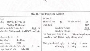 Bán nhà 443/71h Lê Văn Sỹ Phường 12 Quận 3