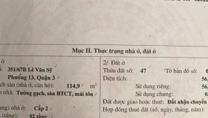 Bán nhà 351/67B Lê Văn Sỹ Phường 13 Quận 3