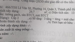 Bán nhà 466/55H Lê Văn Sỹ Phường 14 Quận 3