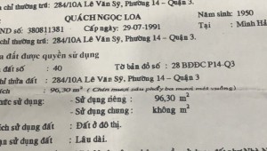 Bán nhà 284/10a Lê Văn Sỹ Phường 14 Quận 3
