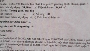 Bán nhà 458/22/31 Huỳnh Tấn Phát Bình Thuận Quận 7