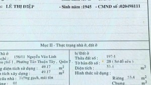 Bán nhà 156/11 Nguyễn Văn Linh Tân Thuận Tây Quận 7