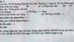 Bán nhà 47/46 Nguyễn Thị Tần Phường 2 Quận 8