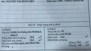 Bán nhà 181/86 Âu Dương Lân Phường 2 Quận 8