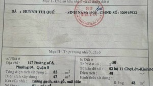 Bán nhà 147 Phạm Thị Tánh Phường 4 Quận 8