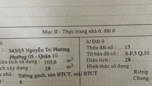 Bán nhà 343/15 Nguyễn Tri Phương Phường 5 Quận 10