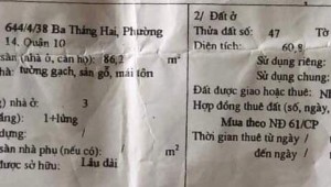 Bán nhà 644/4/38 3 Tháng 2 Phường 12 Quận 10