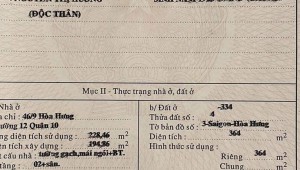 Bán nhà 46/9 Hòa Hưng Phường 12 Quận 10