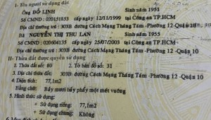 Bán nhà 303B Cách Mạng Tháng Tám Phường 12 Quận 10