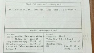 Bán nhà 463/8G Cách Mạng Tháng Tám Phường 13 Quận 10