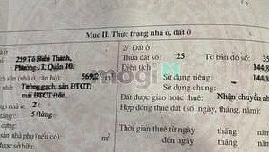 Bán nhà 259 Tô Hiến Thành Phường 13 Quận 10