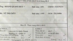 Bán nhà 134-A18 Tô Hiến Thành Phường 15 Quận 10
