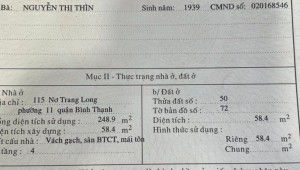 Bán nhà 115 Nơ Trang Long Phường 11 Quận Bình Thạnh