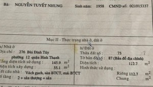 Bán nhà 276 Bùi Đình Túy Phường 12 Quận Bình Thạnh