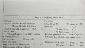 Bán nhà 206/59B Xô Viết Nghệ Tĩnh Phường 21 Quận Bình Thạnh
