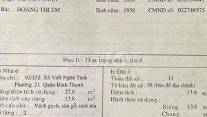 Bán nhà 92/152 Xô Viết Nghệ Tĩnh Phường 21 Quận Bình Thạnh