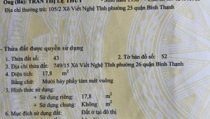 Bán nhà 749/15 Xô Viết Nghệ Tĩnh Phường 26 Quận Bình Thạnh