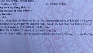 Bán nhà 27/40 Nguyễn Bỉnh Khiêm Phường 1 Quận Gò Vấp