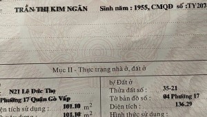Bán nhà N21 Lê Đức Thọ Phường 17 Quận Gò Vấp