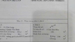 Bán nhà 31 Cửu Long Phường 2 Quận Tân Bình